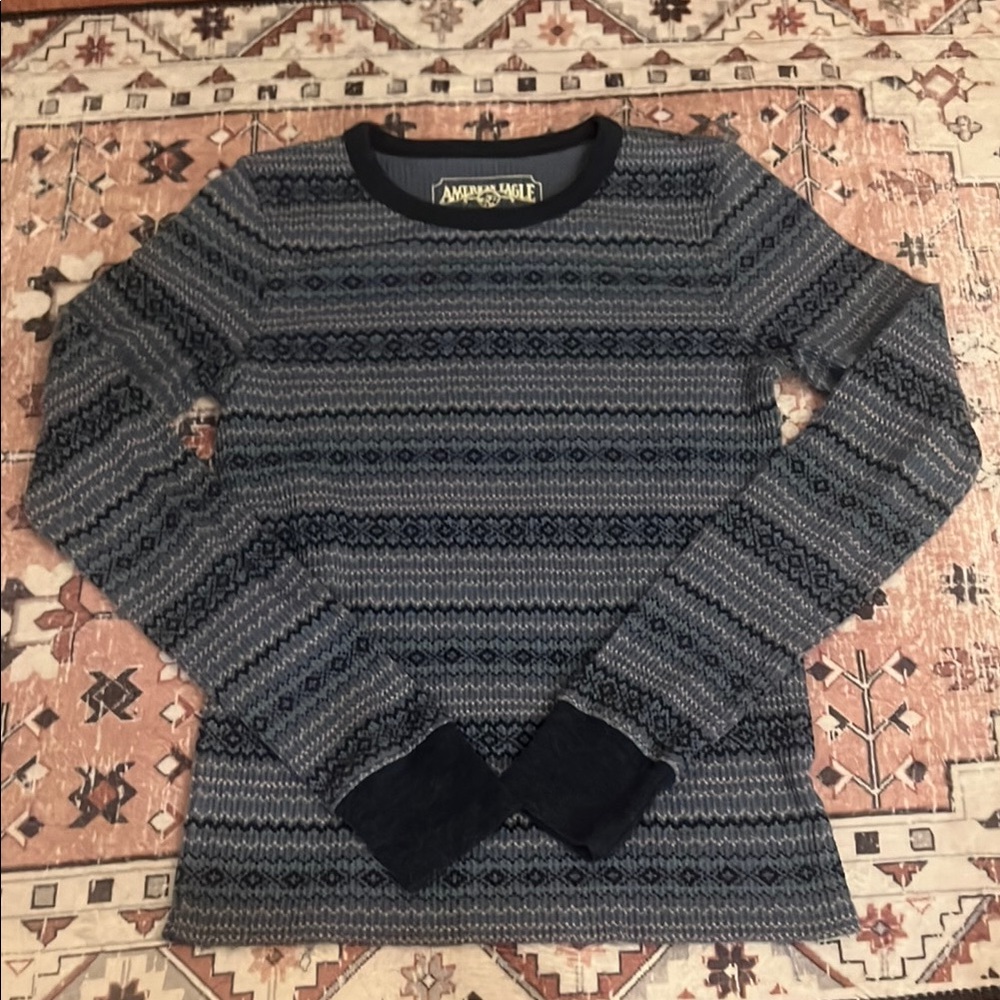 American Eagle Outfitters Blue and Gray Long Sleeve Tee